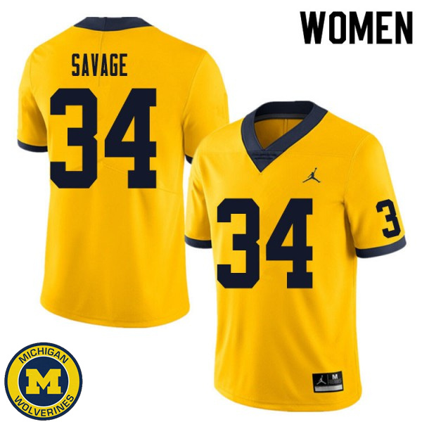 Women Michigan Wolverines #34 Osman Savage Yellow Player Football Jersey